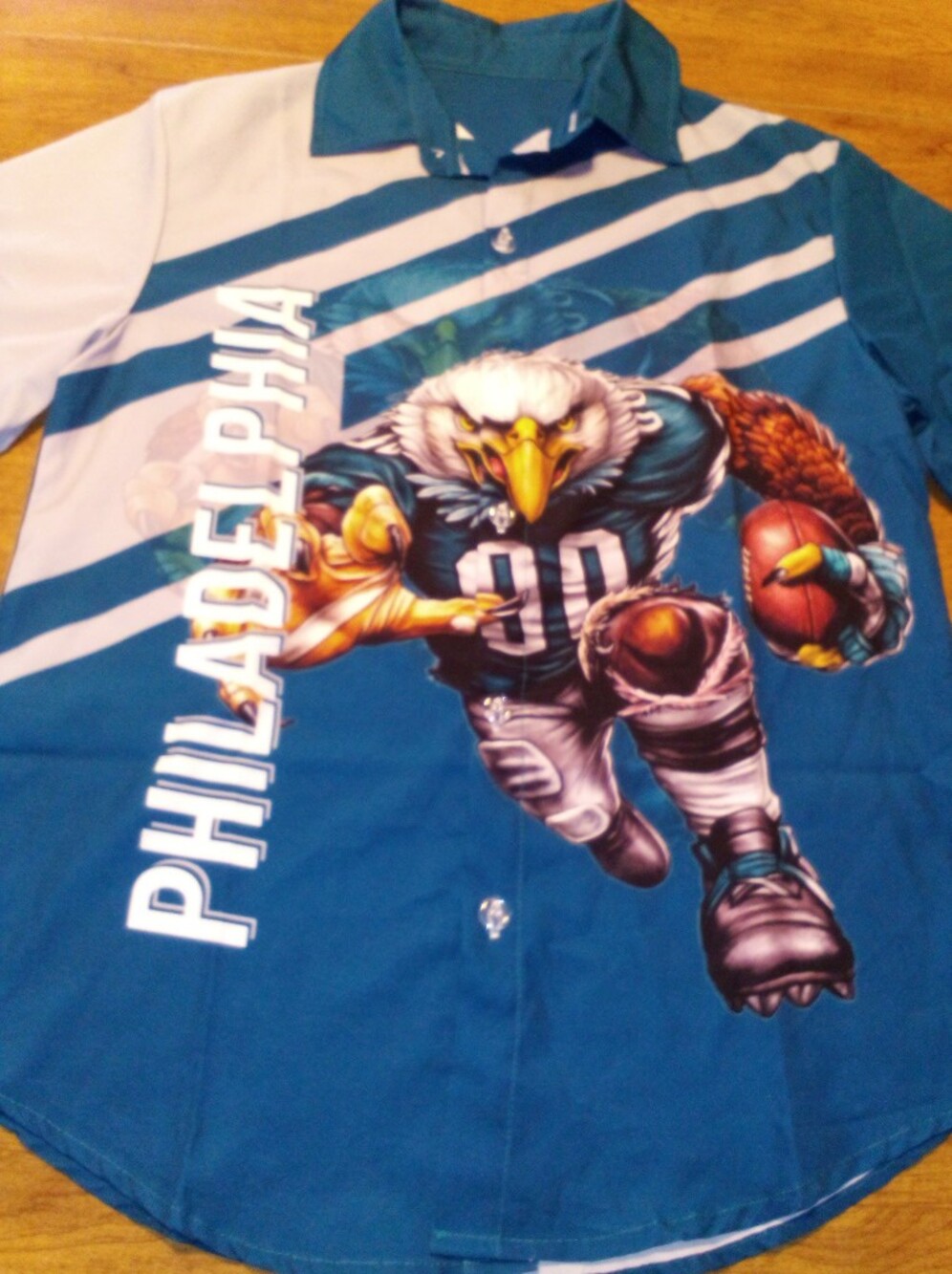 Philadelphia Football Running Eagle Mascot Small Teal/Gray Mens Button Up Shirt